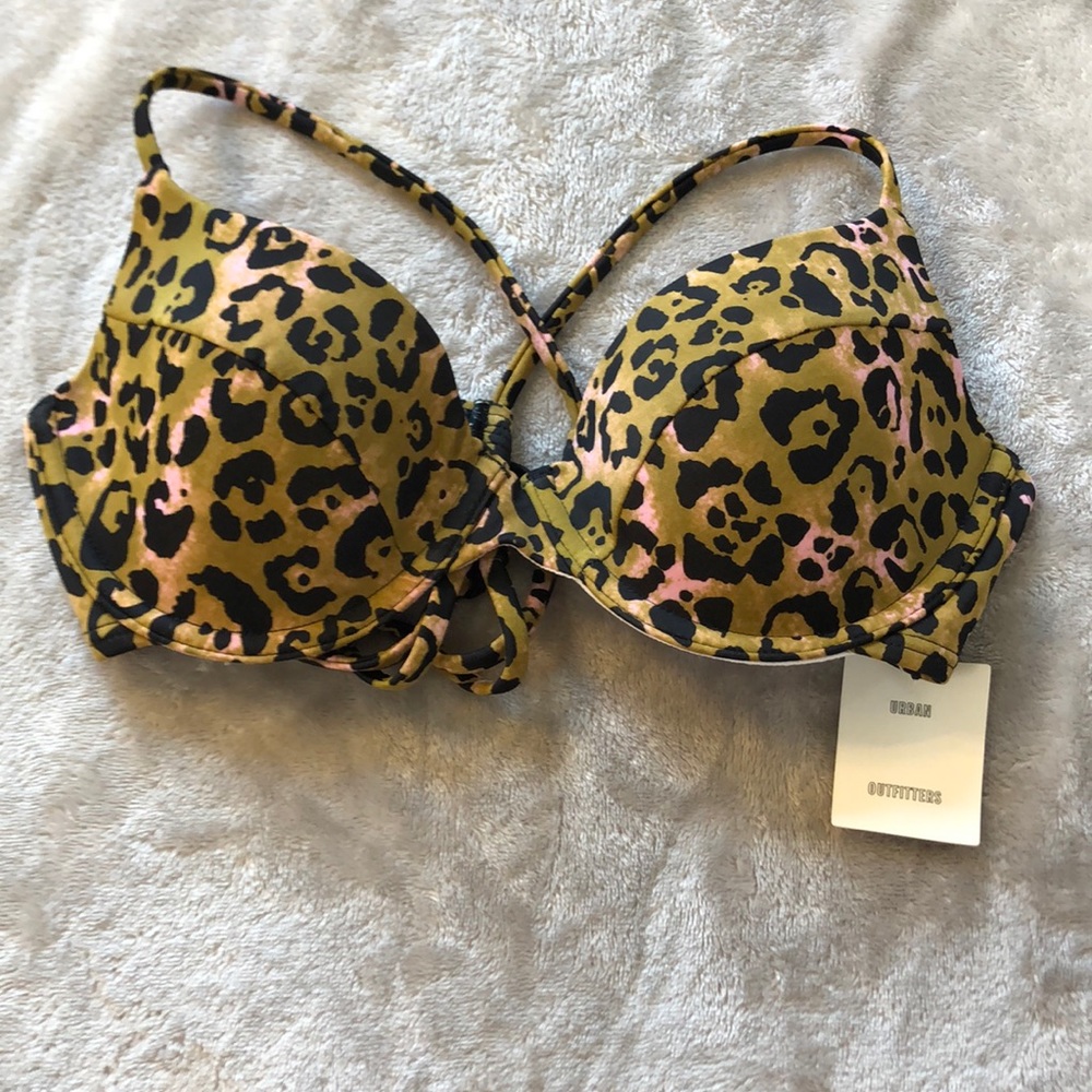 Urban Outfitters Leopard Print Bikini Top - Pink and Brown